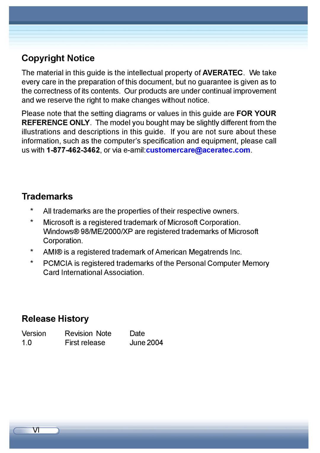 AVERATEC 6200 Series user manual Release History 