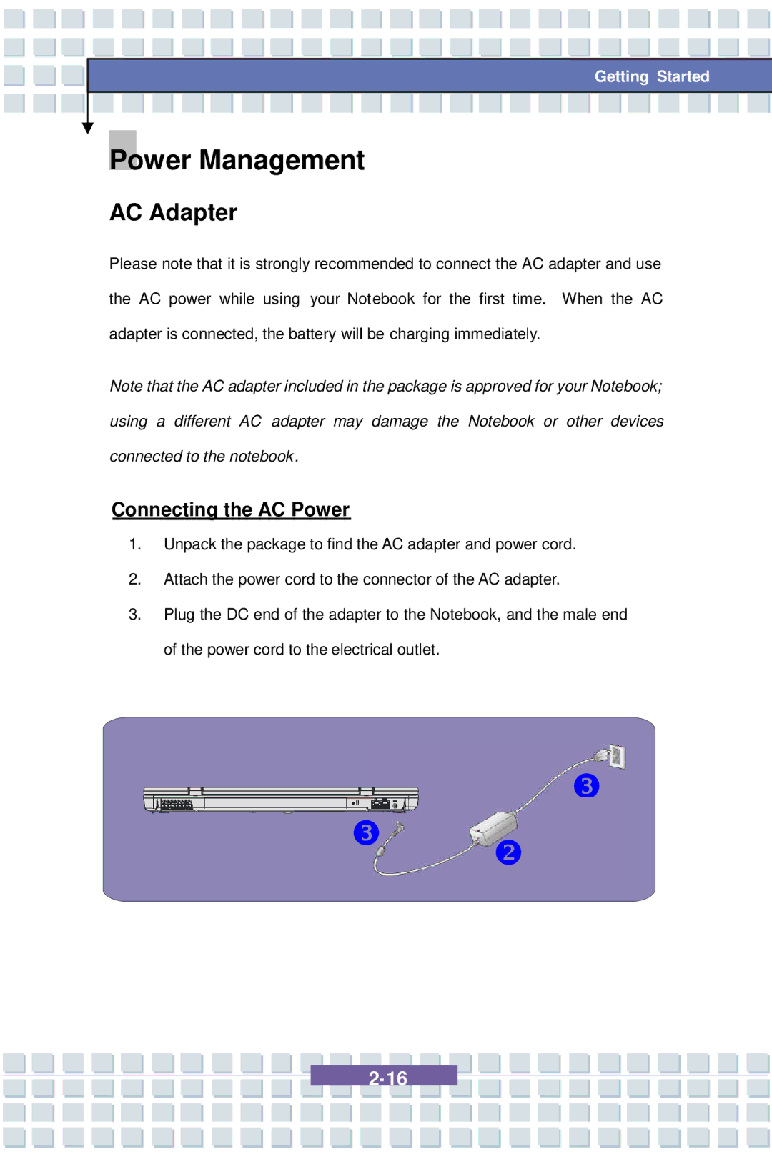 AVERATEC 7100 manual Power Management, AC Adapter, Connecting the AC Power 