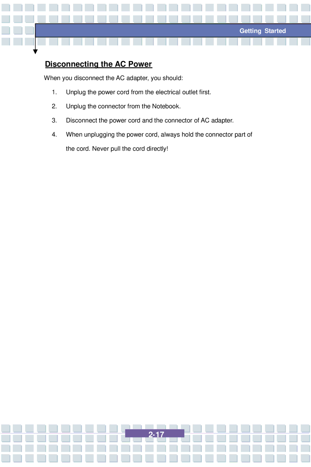 AVERATEC 7100 manual Disconnecting the AC Power 