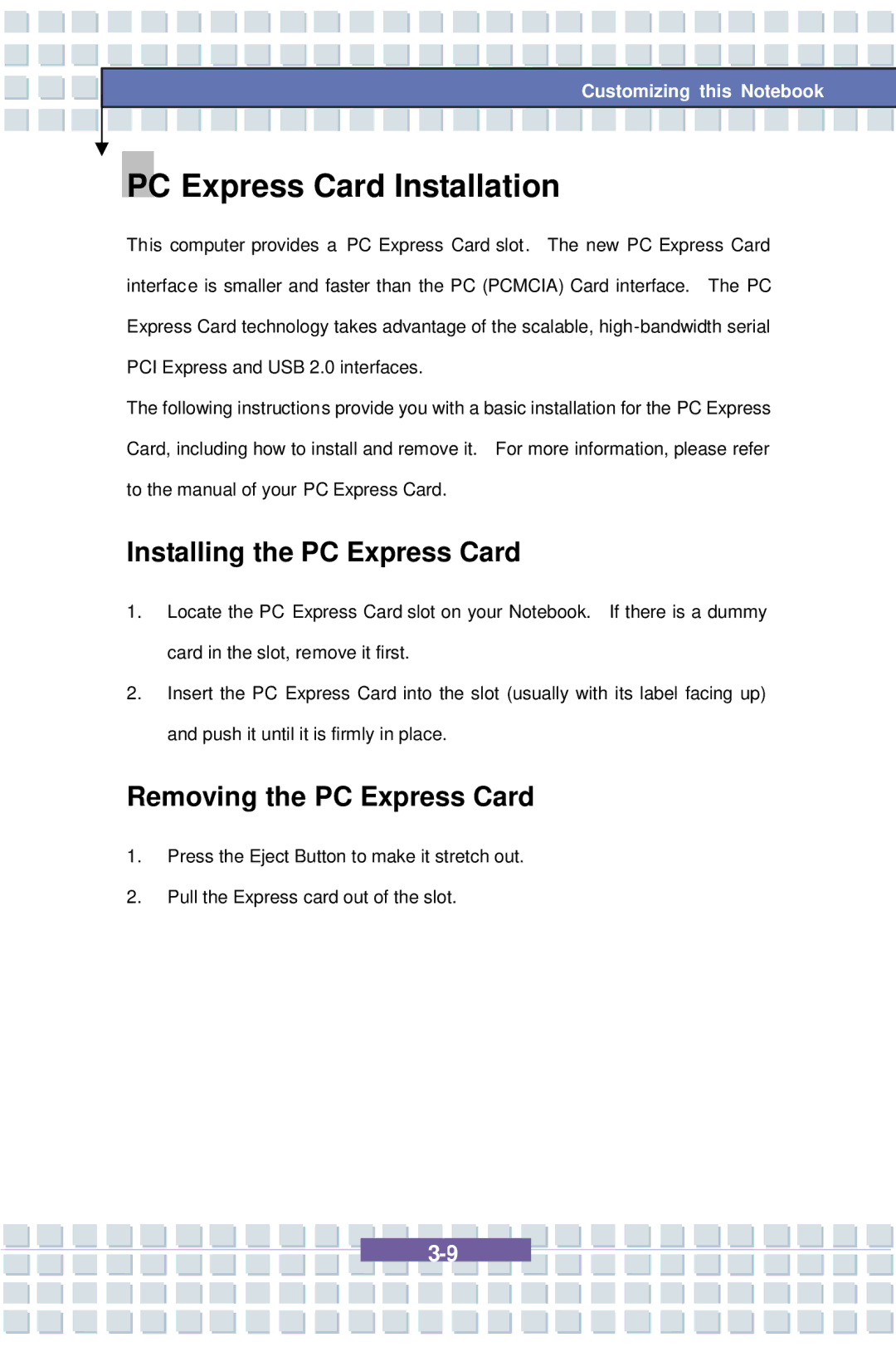 AVERATEC 7100 manual PC Express Card Installation, Installing the PC Express Card, Removing the PC Express Card 