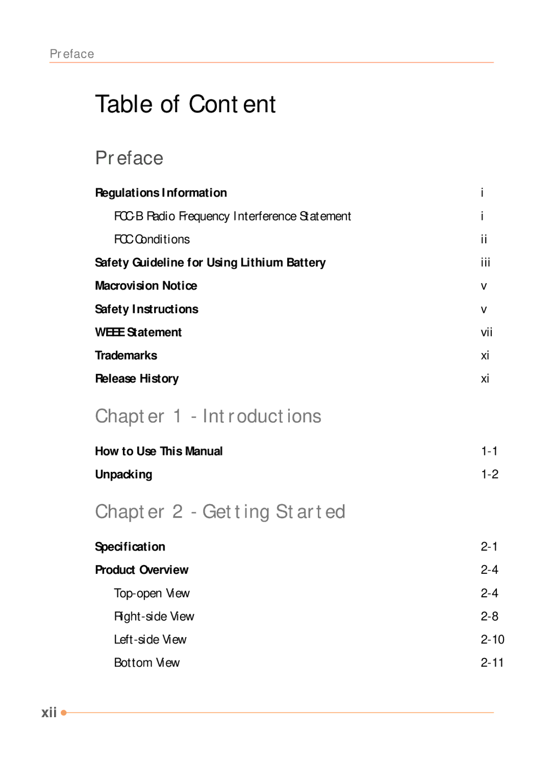 AVERATEC N1000 Series manual Table of Content, Introductions, Getting Started 