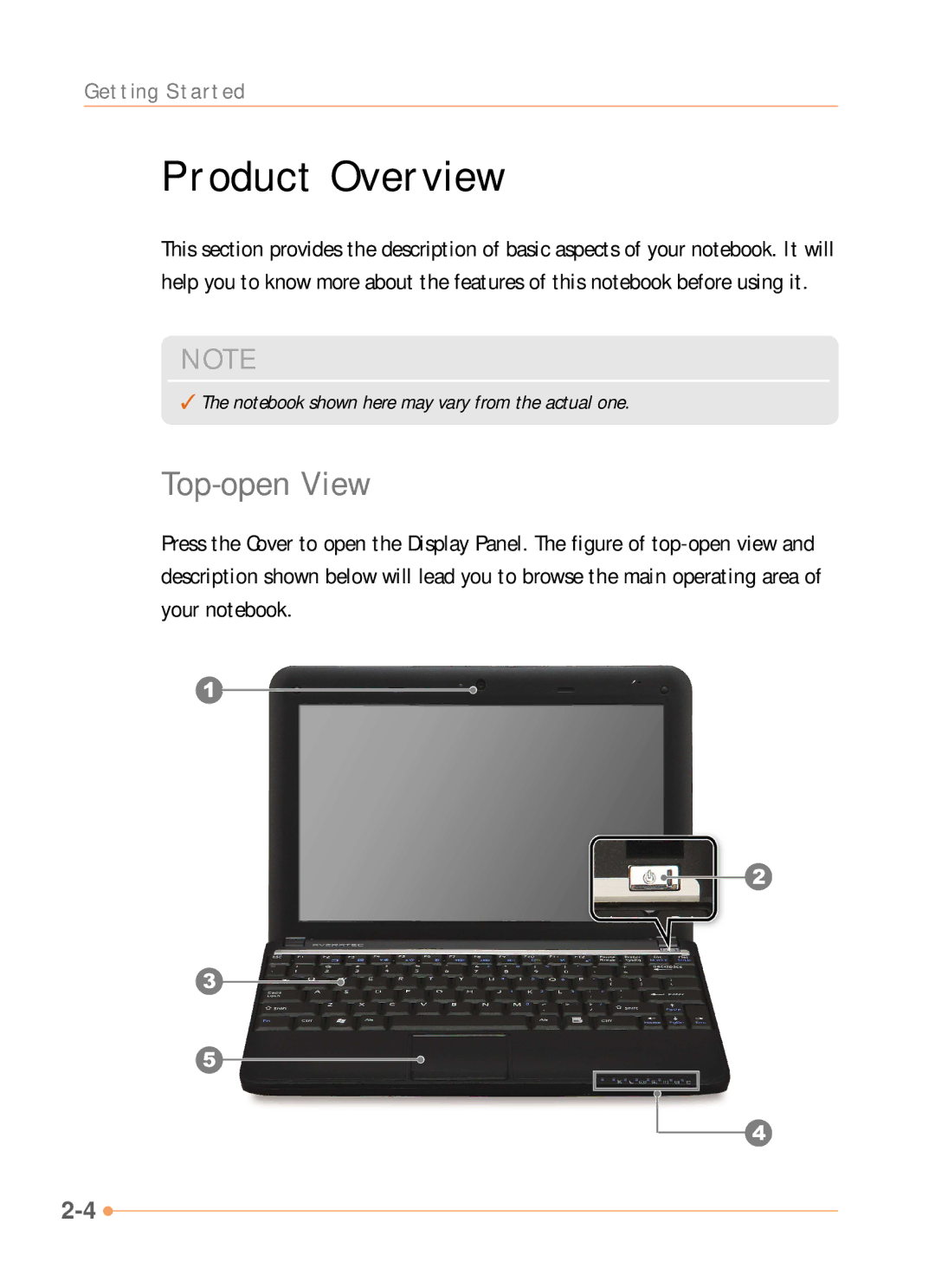 AVERATEC N1000 Series manual Product Overview, Top-open View 