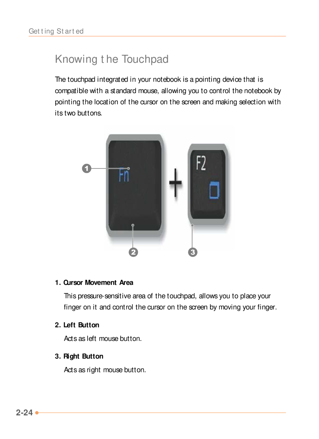 AVERATEC N1000 Series manual Knowing the Touchpad, Cursor Movement Area, Left Button, Right Button 