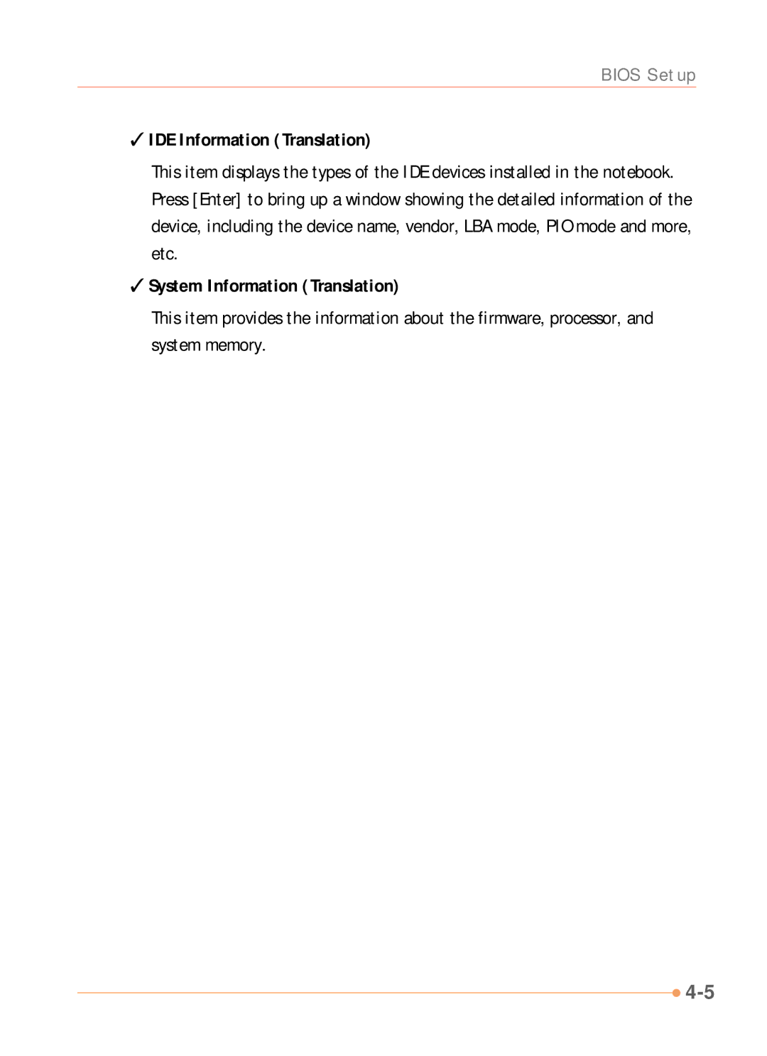 AVERATEC N1000 Series manual IDE Information Translation, System Information Translation 