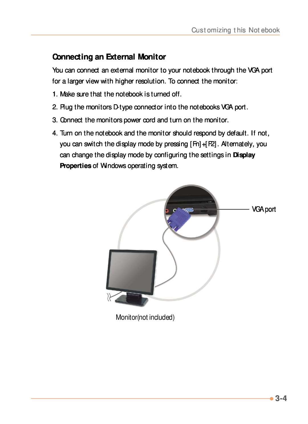 AVERATEC N1000 Series manual Connecting an External Monitor 