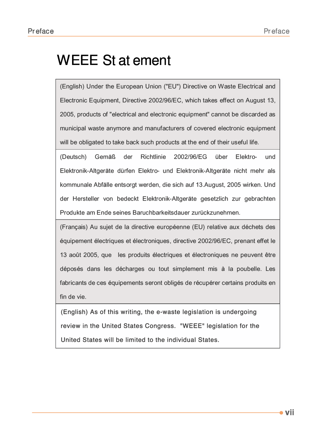 AVERATEC N1000 Series manual WEEE Statement, Preface 