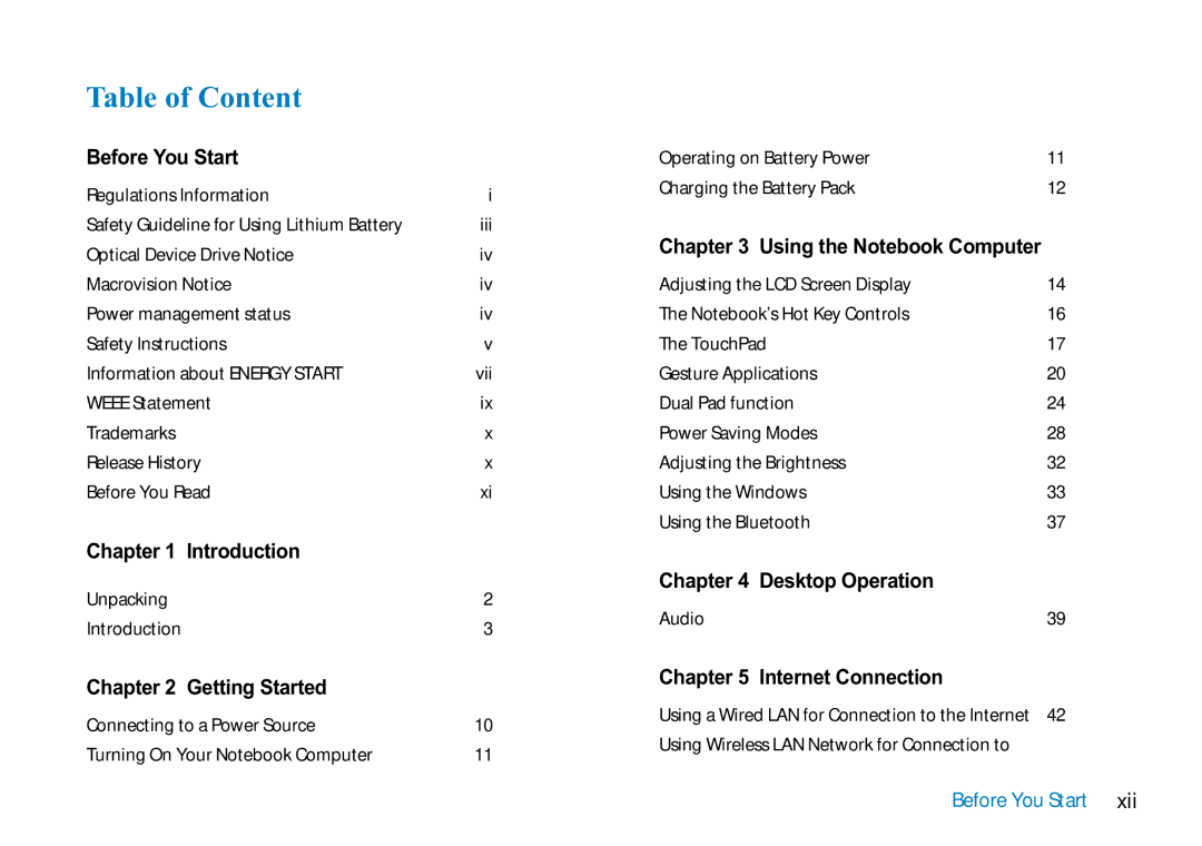 AVERATEC N3400 manual Table of Content 