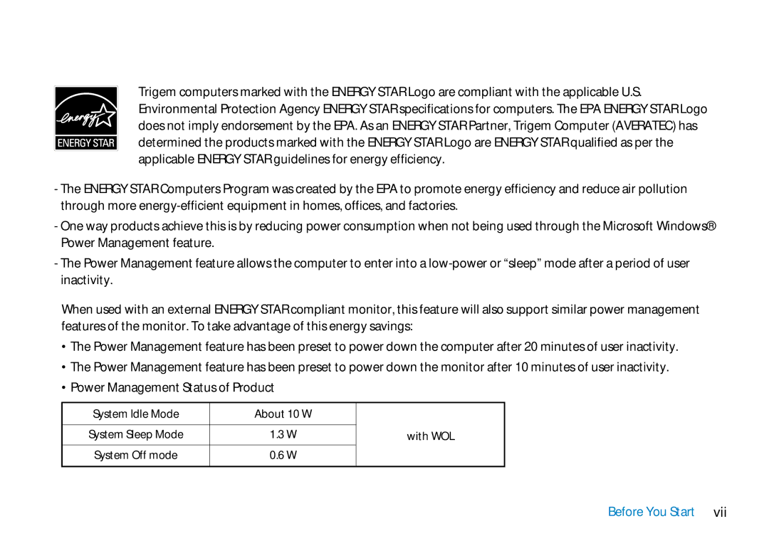 AVERATEC N3400 manual Information about Energy Star 