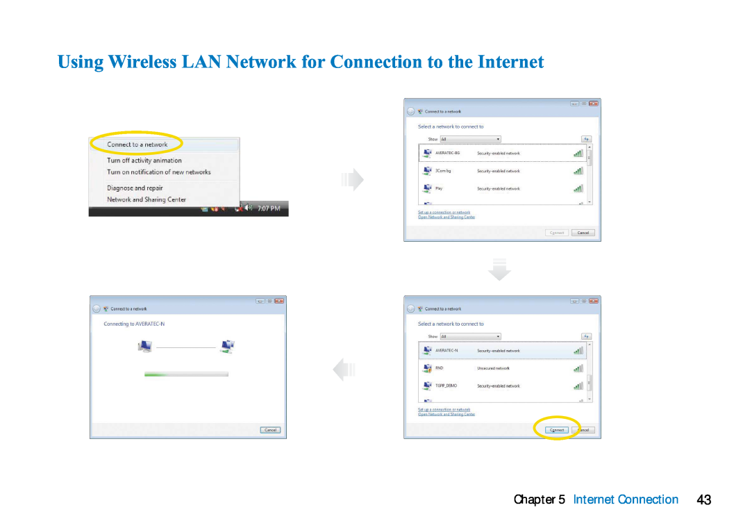 AVERATEC N3400 manual Using Wireless LAN Network for Connection to the Internet, Internet Connection 