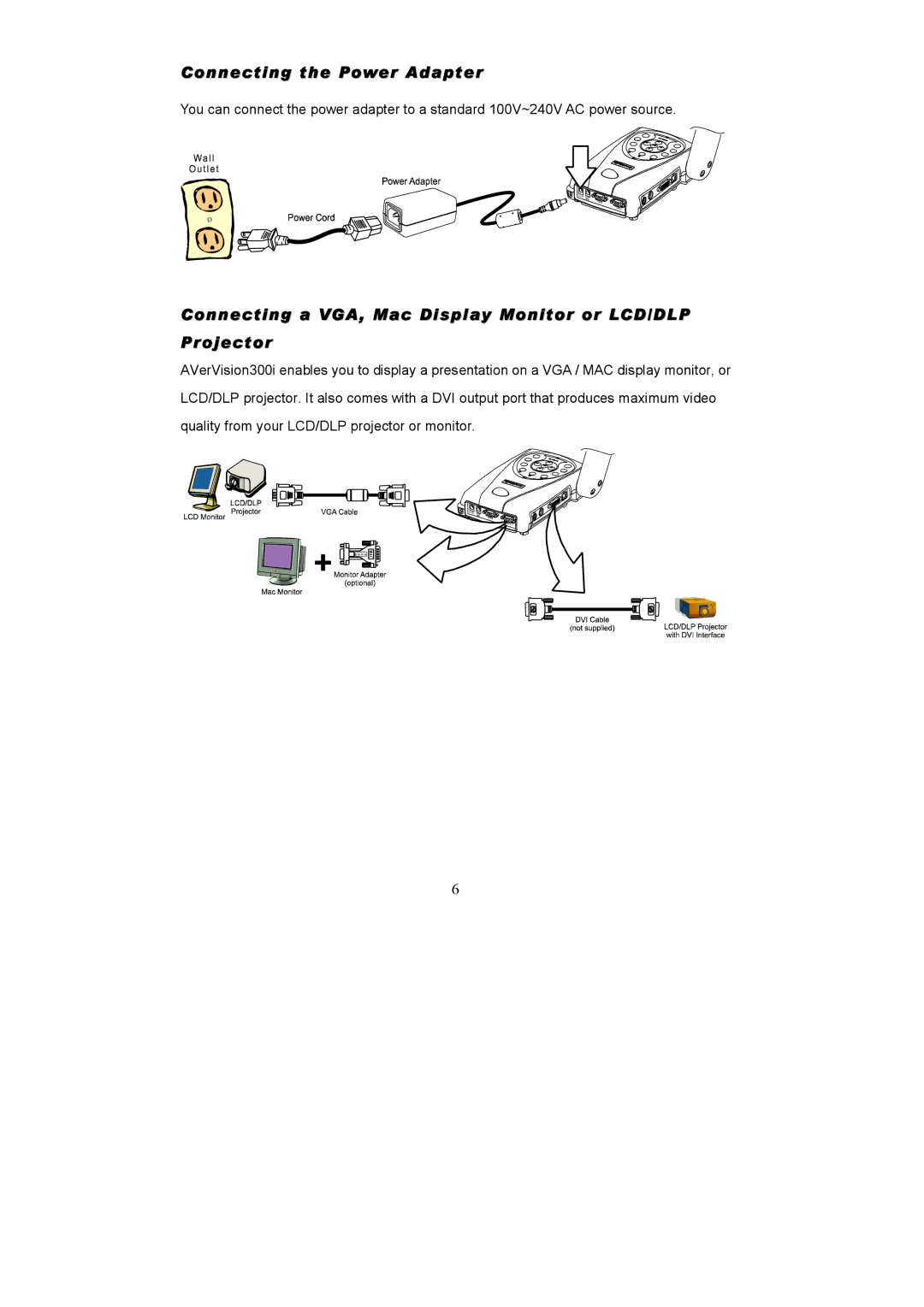 AVerMedia Technologies AVerVision300i user manual Connecting the Power Adapter 