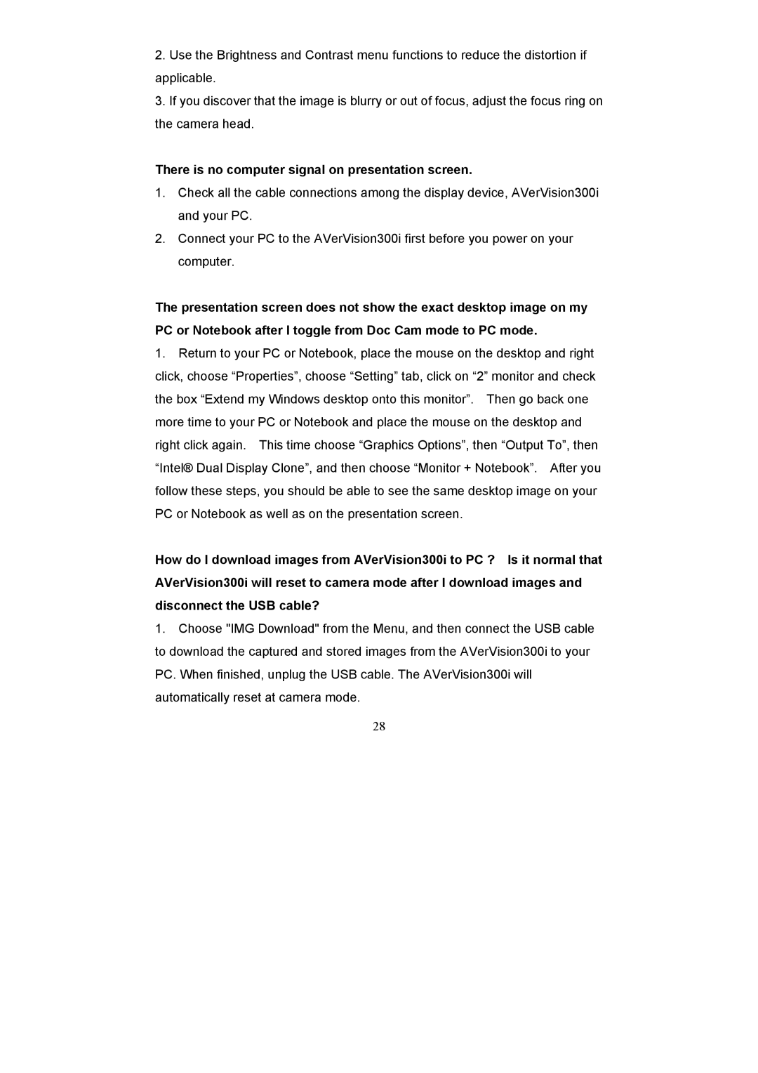 AVerMedia Technologies AVerVision300i user manual There is no computer signal on presentation screen 