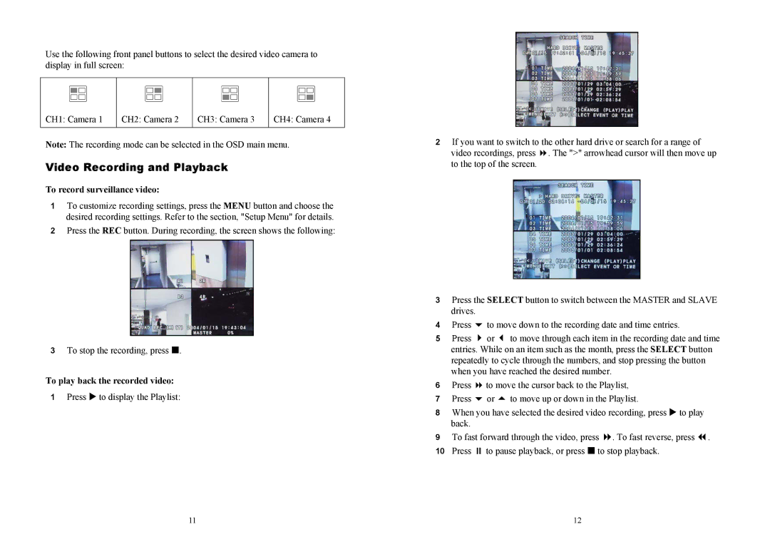 AVerMedia Technologies EB1004 BAK manual Video Recording and Playback, To record surveillance video 