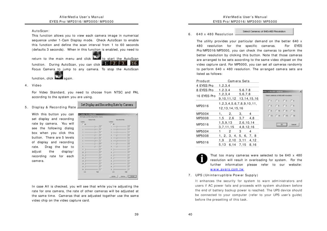 AVerMedia Technologies MP2016 Video, Display & Recording Rate, Product Camera Sets, UPS Uninterruptible Power Supply 
