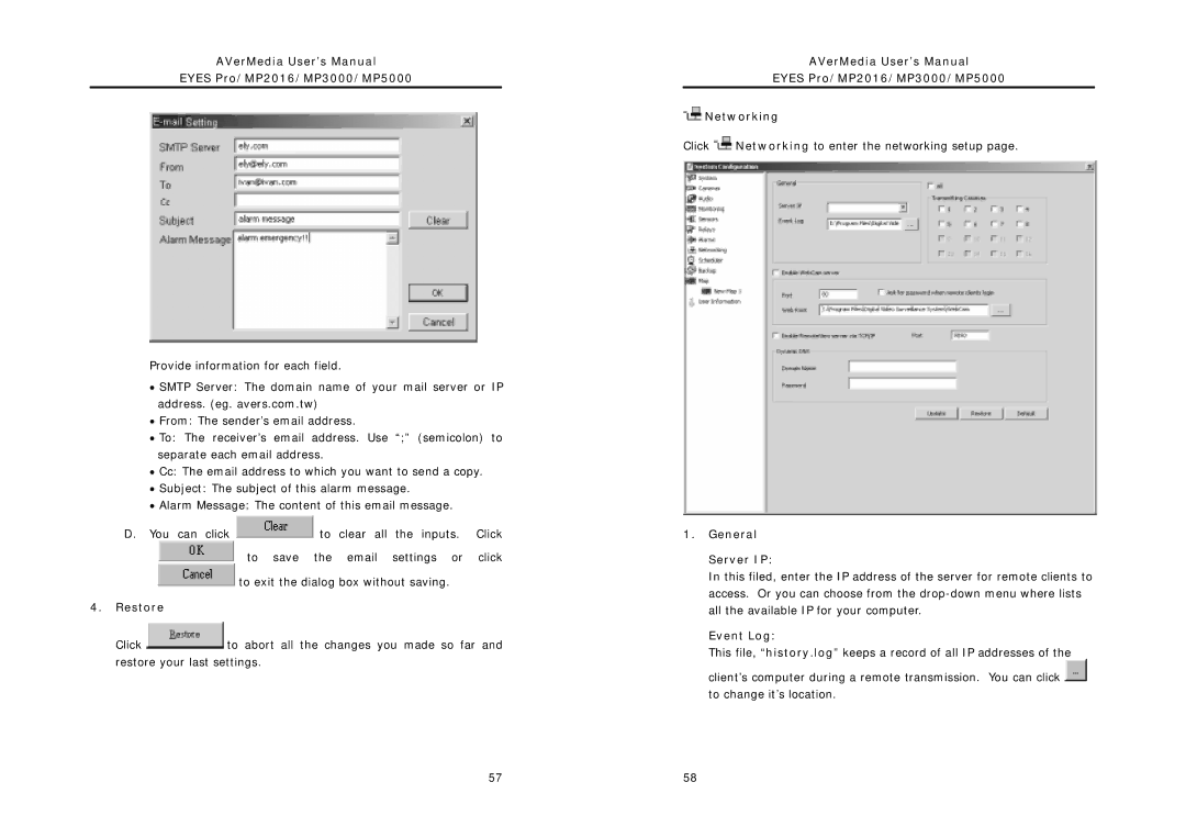 AVerMedia Technologies MP2016, MP5000, MP3000 user manual General Server IP, Event Log 