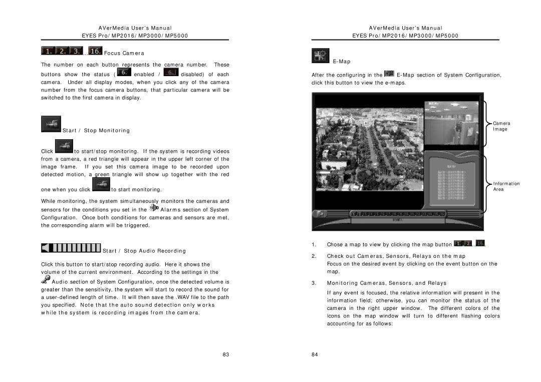 AVerMedia Technologies MP5000, MP2016, MP3000 user manual Start / Stop Monitoring, Start / Stop Audio Recording 