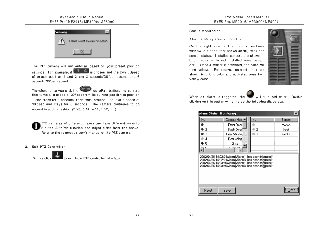 AVerMedia Technologies MP3000, MP2016, MP5000 user manual Exit PTZ Controller 