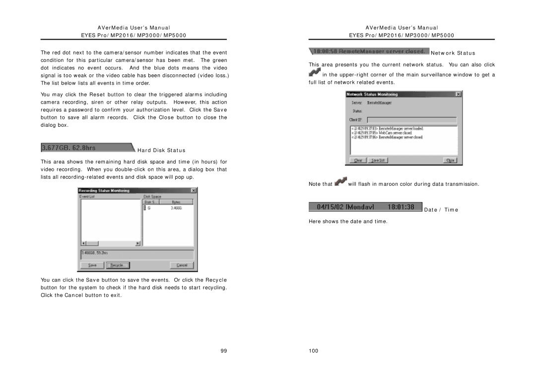 AVerMedia Technologies MP2016, MP5000, MP3000 user manual Hard Disk Status, Date / Time 