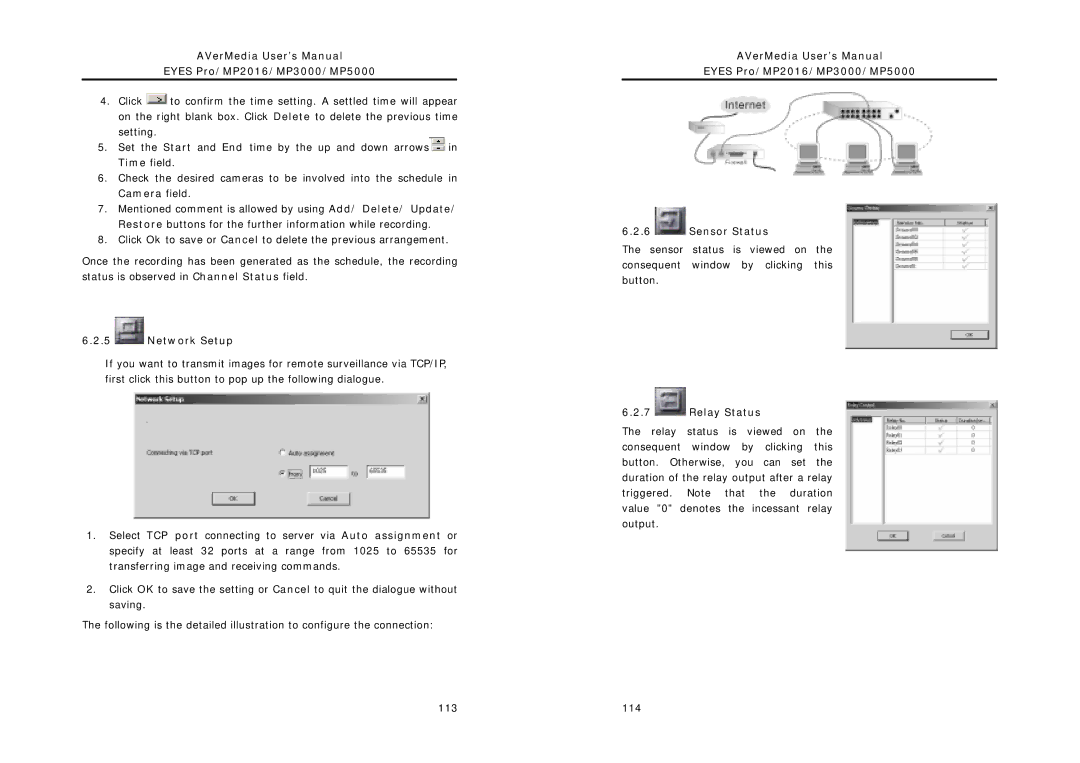 AVerMedia Technologies MP5000, MP2016, MP3000 user manual Network Setup, Relay Status 