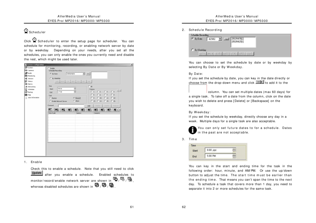 AVerMedia Technologies MP3000, MP2016, MP5000 user manual By Date, By Weekday 