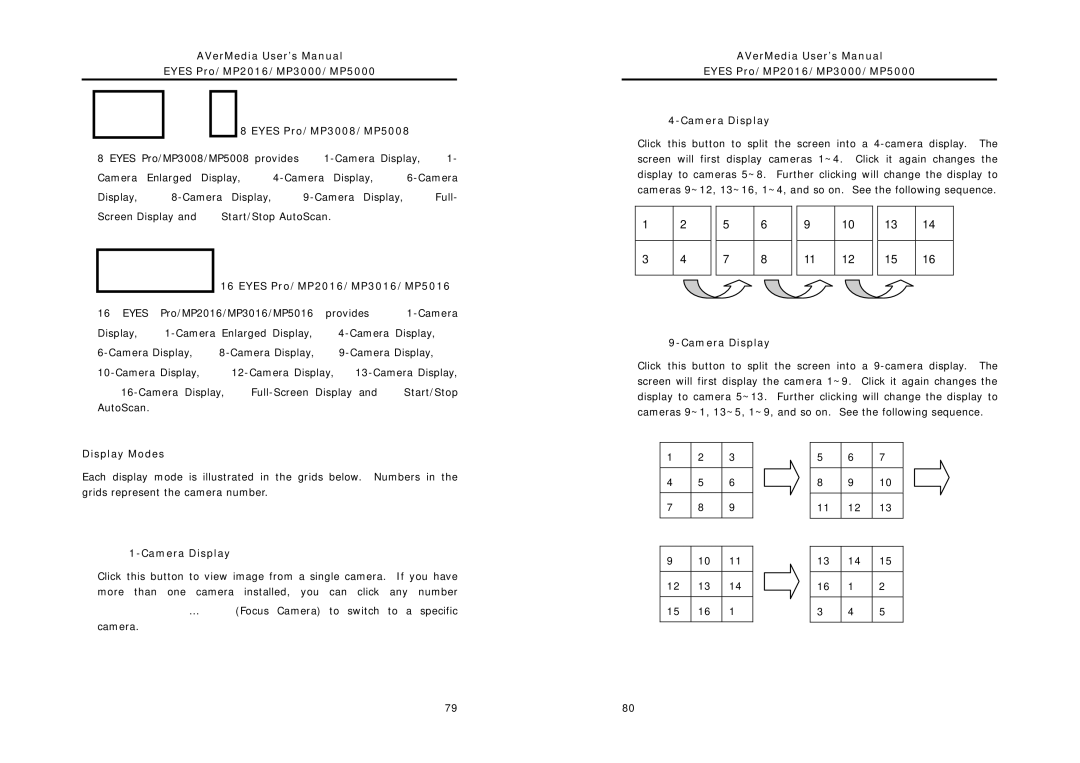AVerMedia Technologies MP3000, MP5000 user manual Eyes Pro/MP2016/MP3016/MP5016, Display Modes 