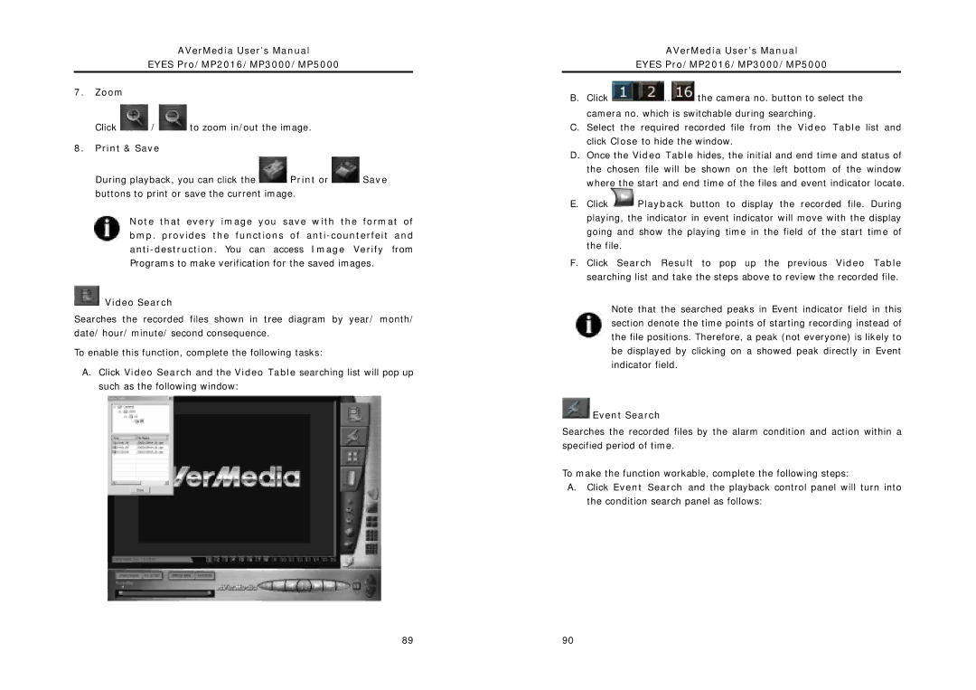 AVerMedia Technologies AVerMedia User’s Manual Eyes Pro/MP2016/MP3000/MP5000 Zoom, Print & Save, Video Search 