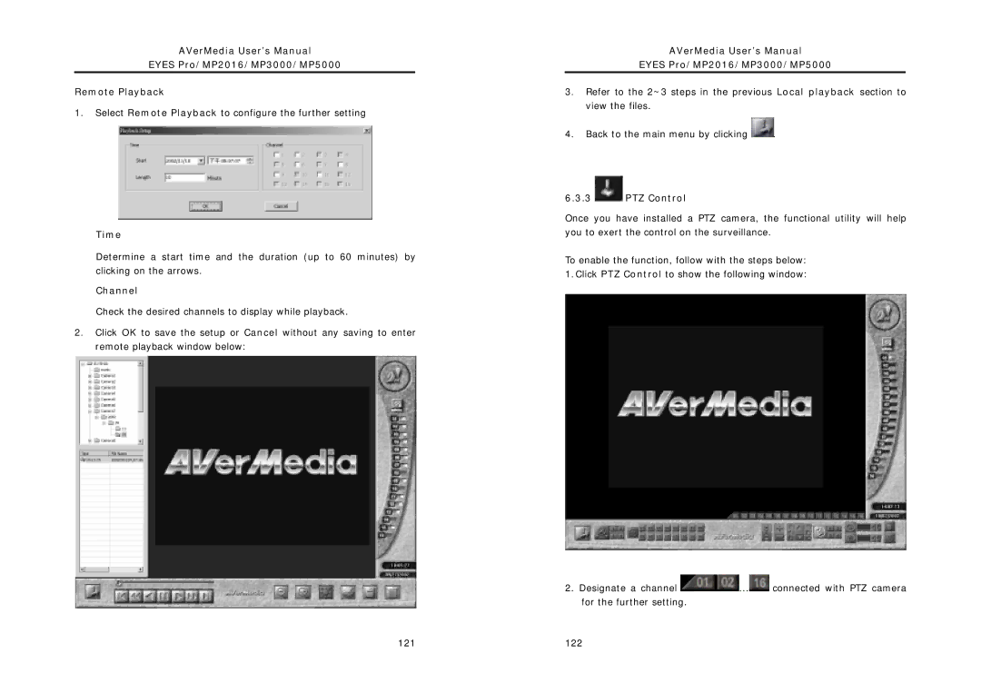 AVerMedia Technologies MP3000, MP2016, MP5000 user manual Channel, PTZ Control 