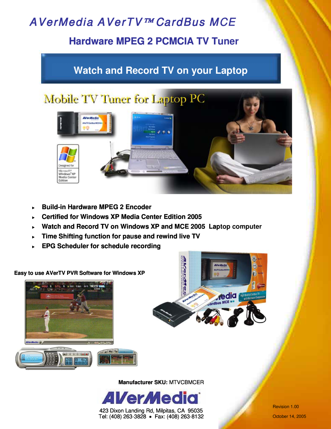 AVerMedia Technologies manual AVerMedia AVerTV CardBus MCE, Hardware MPEG 2 PCMCIA TV Tuner 