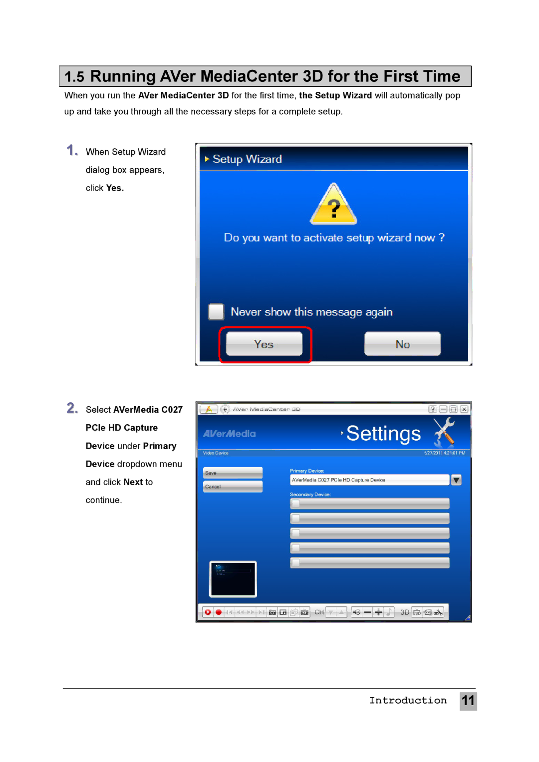 AVerMedia Technologies MTVHDDVRR user manual Running AVer MediaCenter 3D for the First Time 