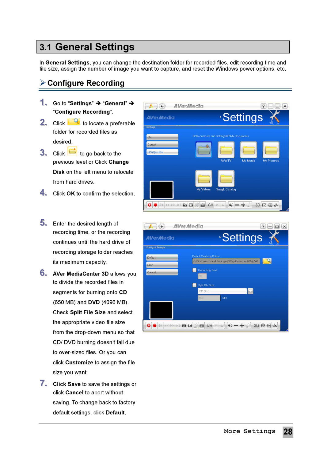 AVerMedia Technologies MTVHDDVRR General Settings,  Configure Recording, Go to Settings  General  Configure Recording 