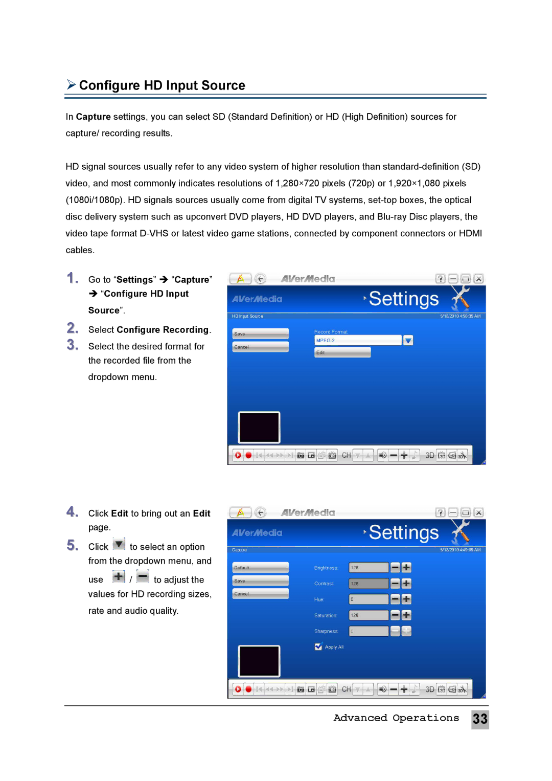 AVerMedia Technologies MTVHDDVRR user manual  Configure HD Input Source 