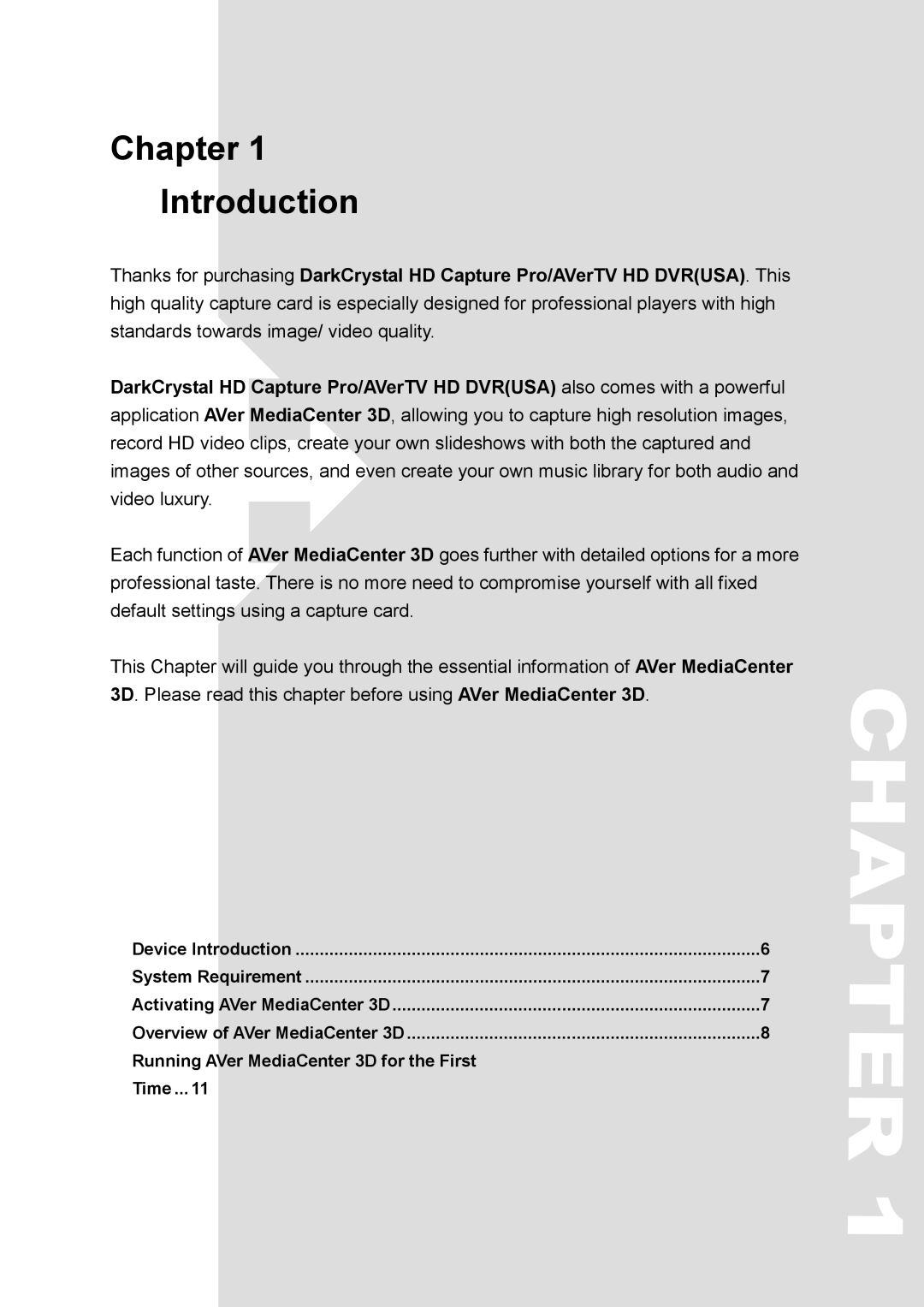 AVerMedia Technologies MTVHDDVRR user manual Chapter Introduction 