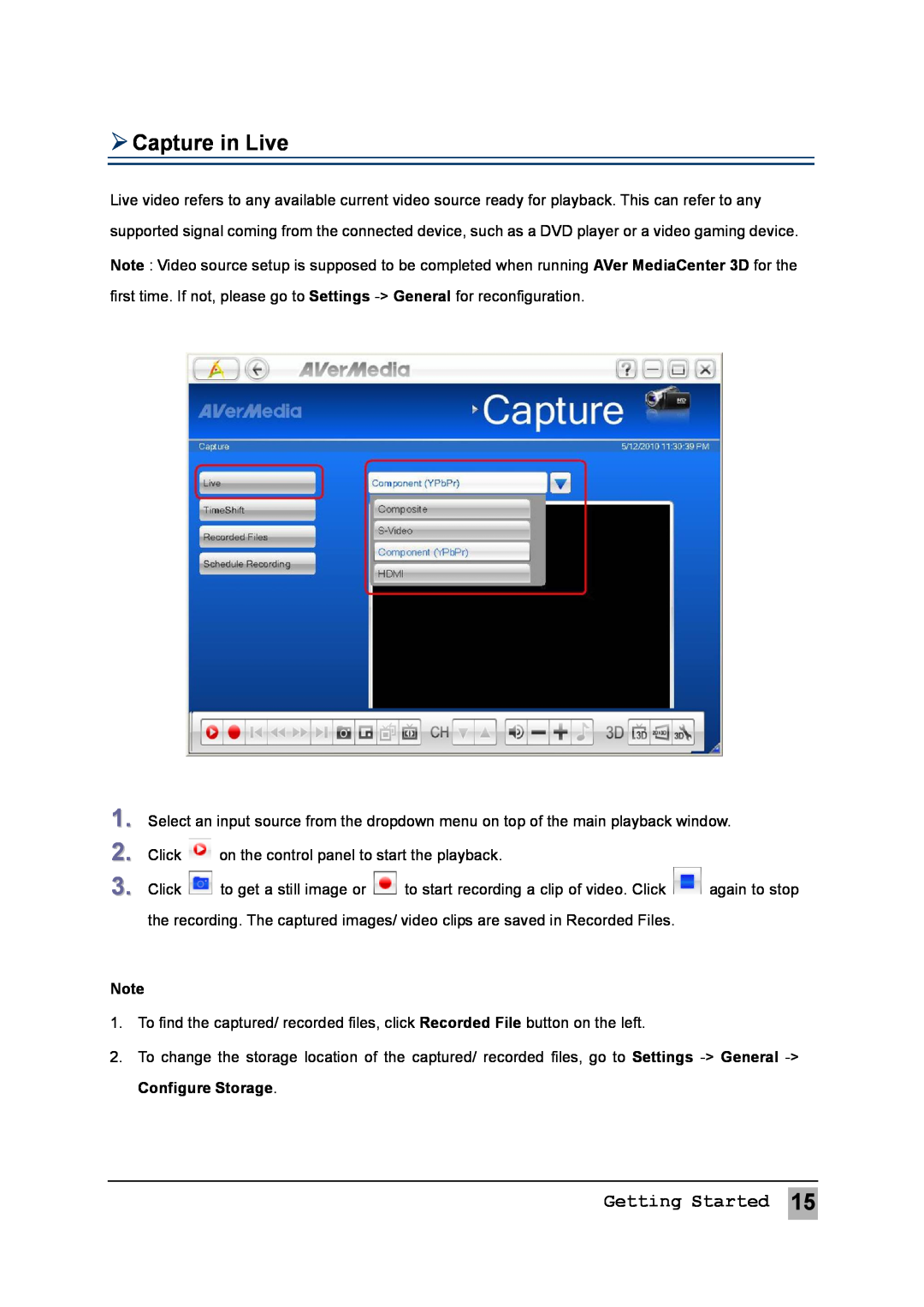 AVerMedia Technologies MTVHDDVRR user manual  Capture in Live, Getting Started 