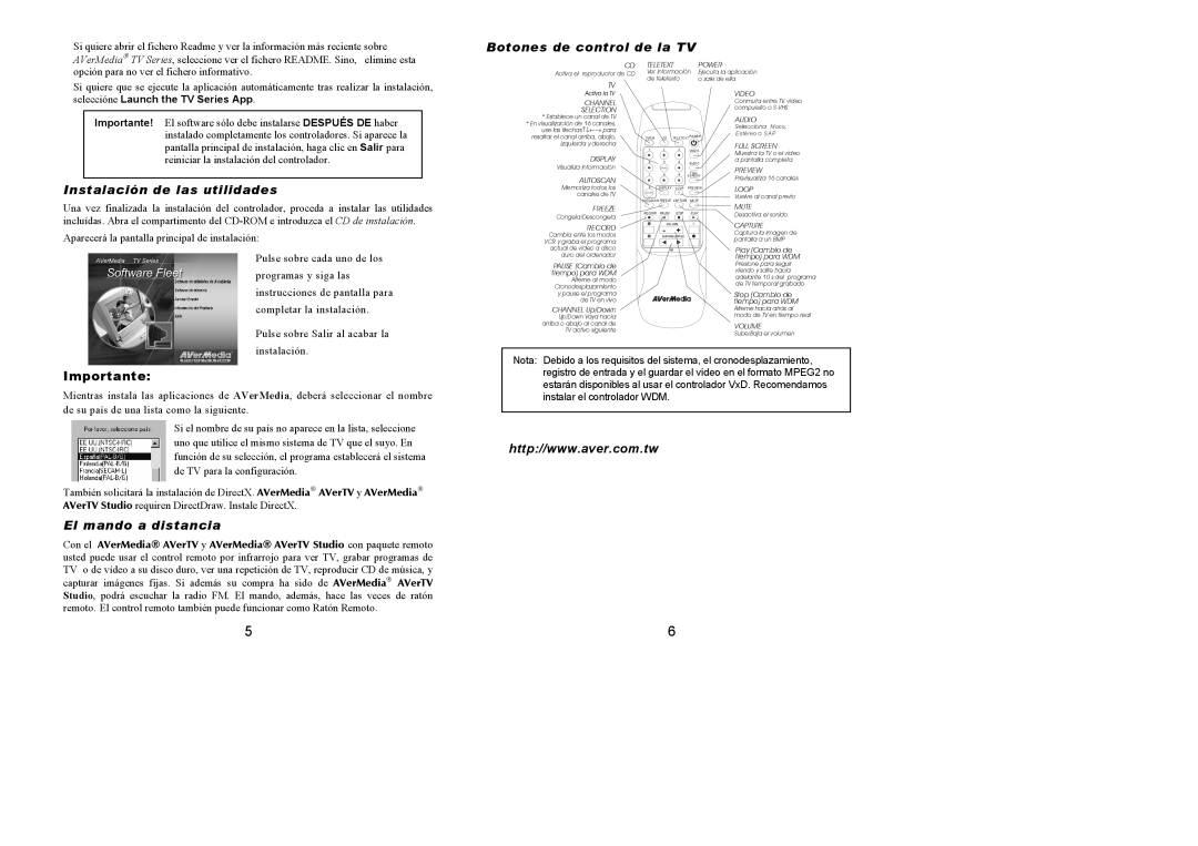 AVerMedia Technologies none manual Botones de control de la TV, Instalación de las utilidades, El mando a distancia 