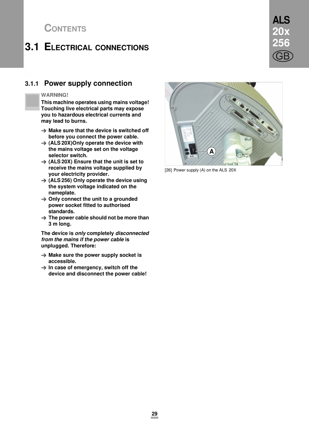 Avery 204, 206, 256 manual Electrical Connections, Power supply connection 