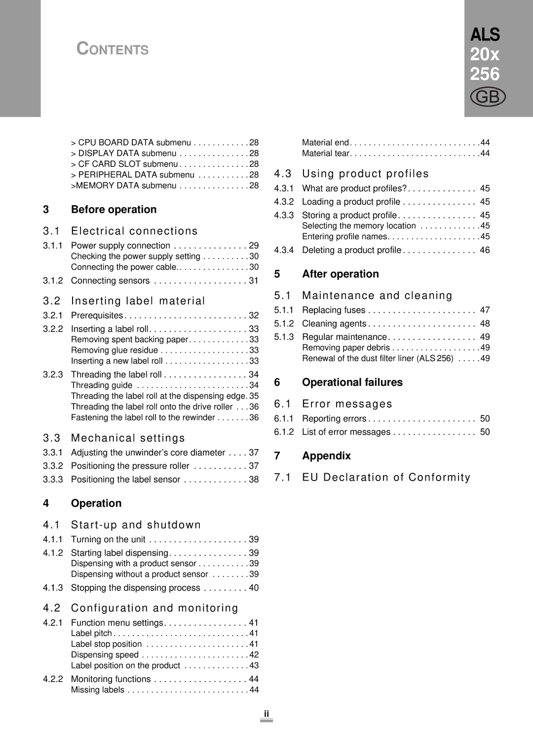 Avery 206, 204, 256 manual Before operation, After operation, Operational failures, Appendix 