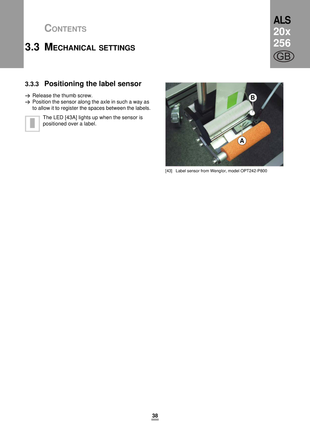 Avery 204, 206, 256 manual Positioning the label sensor 