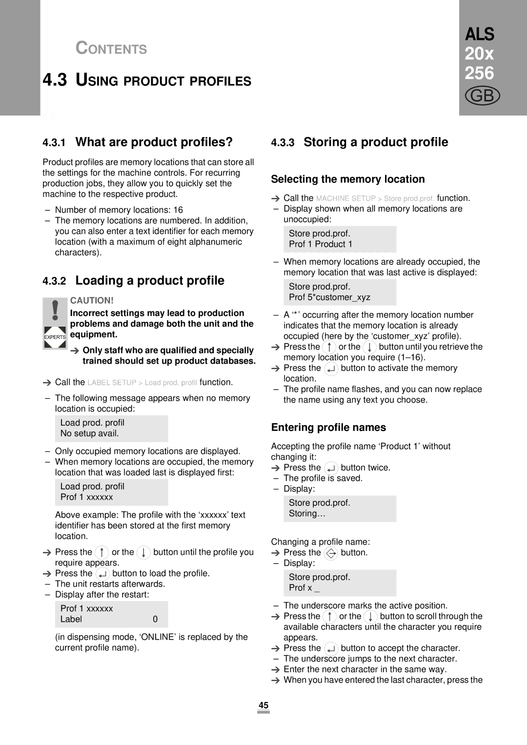 Avery 206, 204 Using Product Profiles, What are product profiles?, Loading a product profile, Storing a product profile 