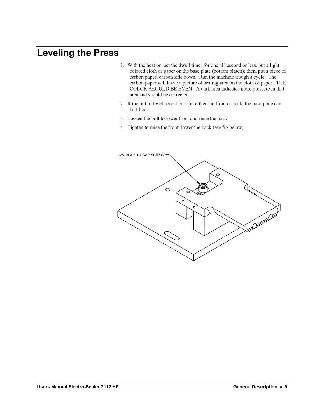 Avery 7112 HF user manual Leveling the Press 