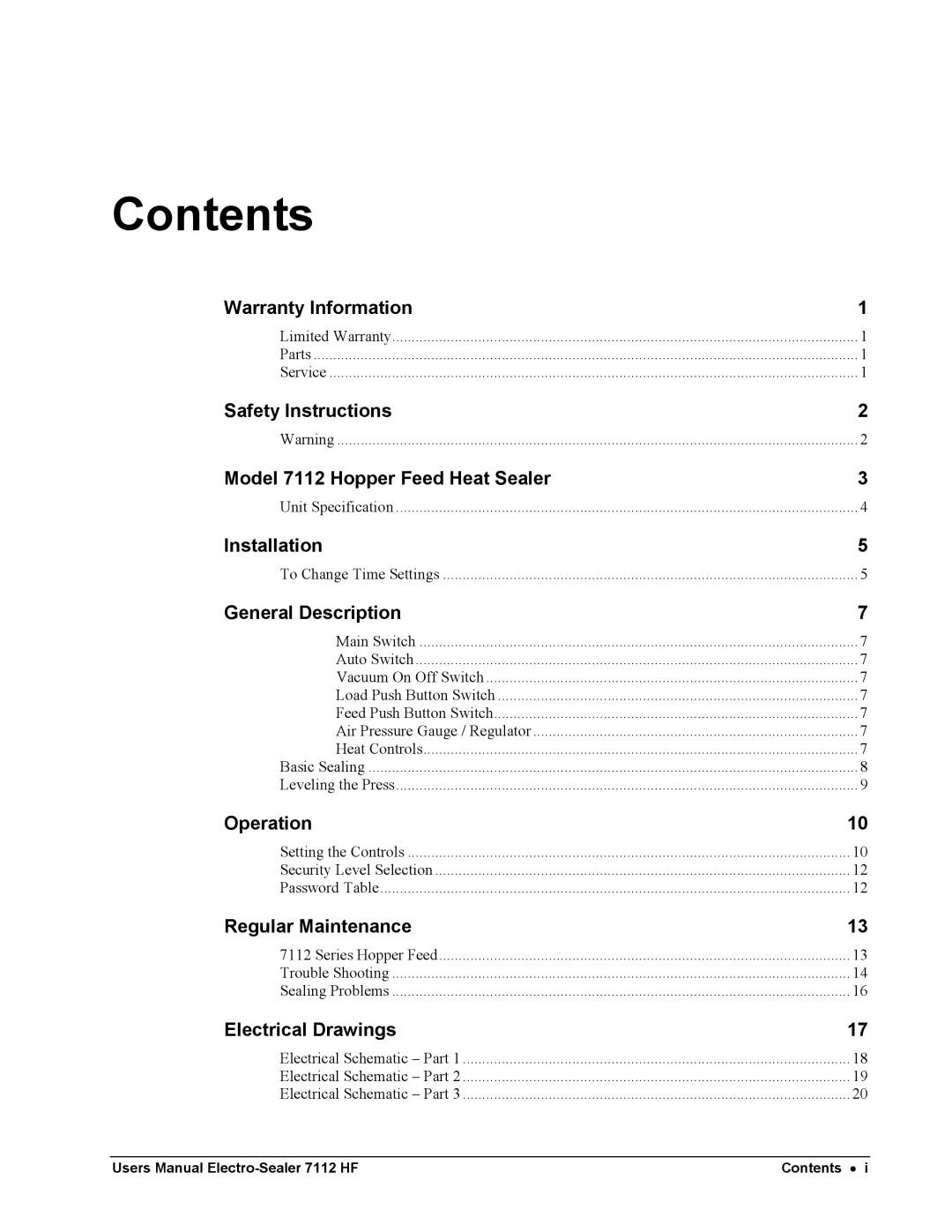 Avery 7112 HF user manual Contents 