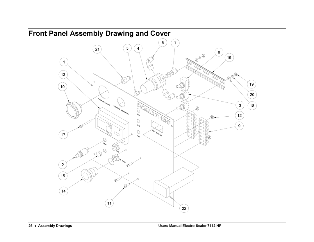 Avery 7112 HF user manual Front Panel Assembly Drawing and Cover 