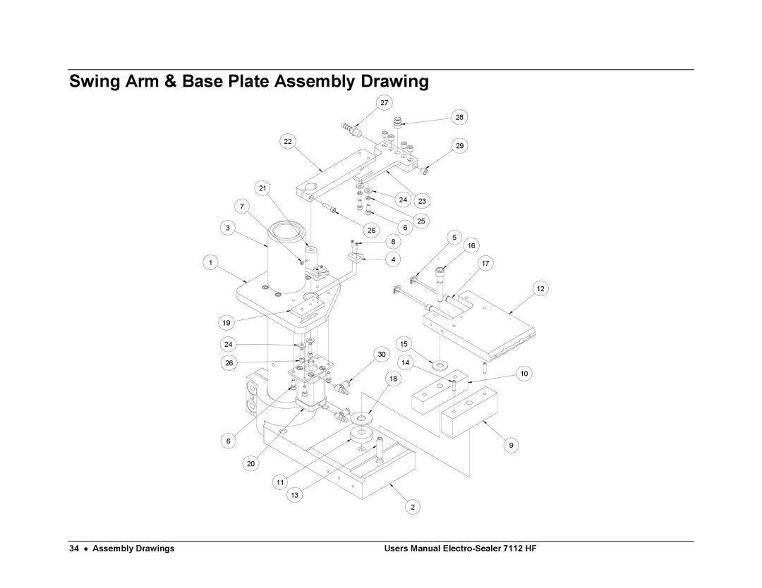 Avery 7112 HF user manual Swing Arm & Base Plate Assembly Drawing 