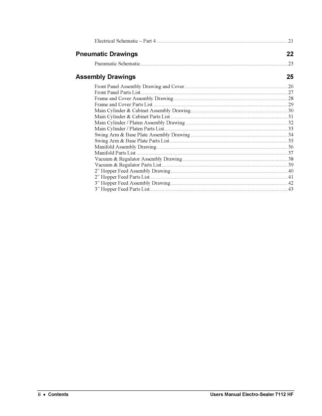 Avery 7112 HF user manual Pneumatic Drawings 