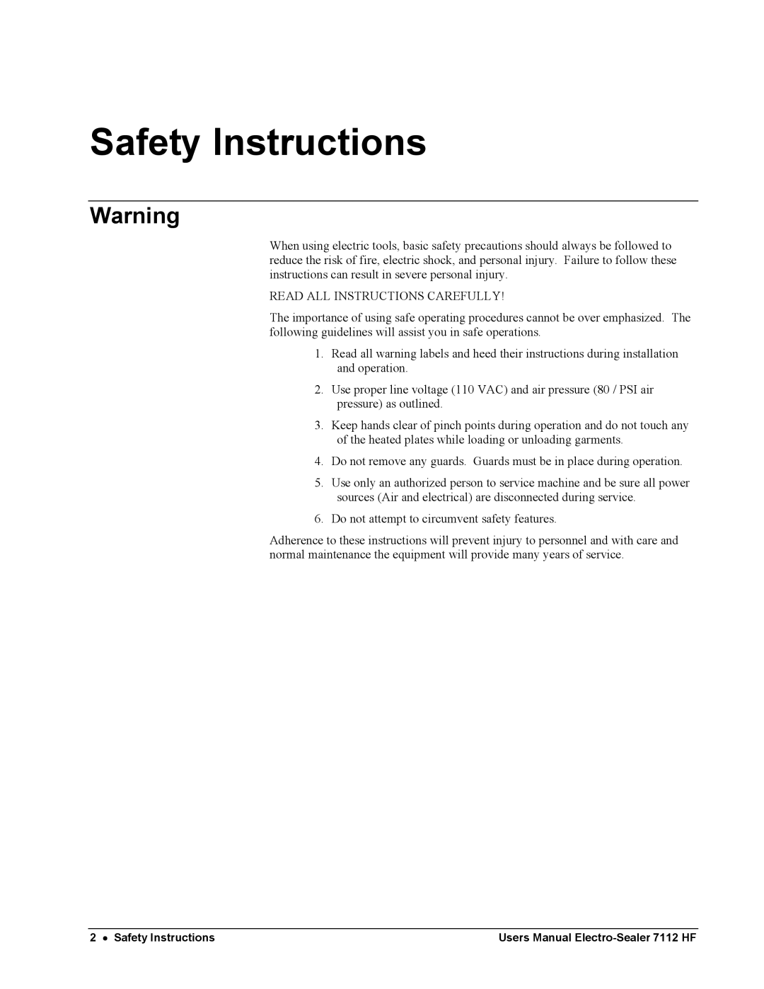 Avery 7112 HF user manual Safety Instructions, Read ALL Instructions Carefully 