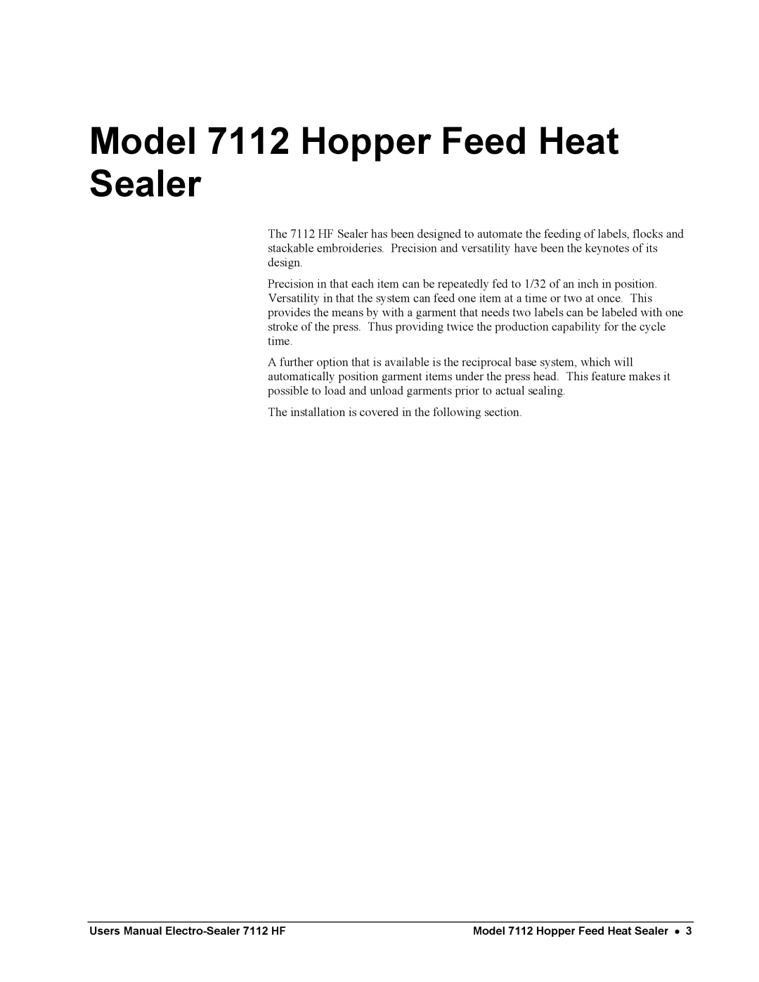 Avery 7112 HF user manual Model 7112 Hopper Feed Heat Sealer 