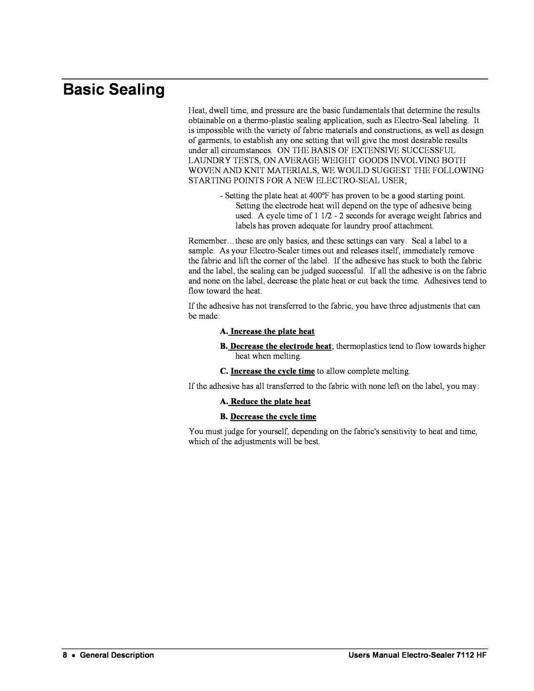 Avery 7112 HF user manual Basic Sealing 