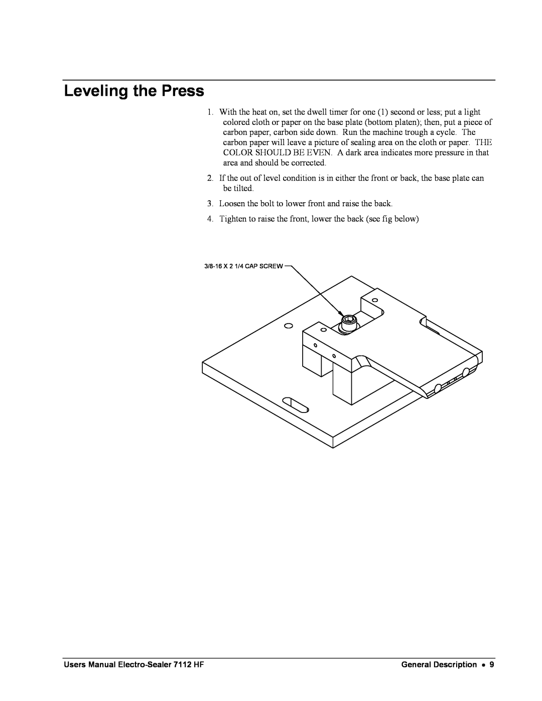 Avery 7112 HF user manual Leveling the Press 
