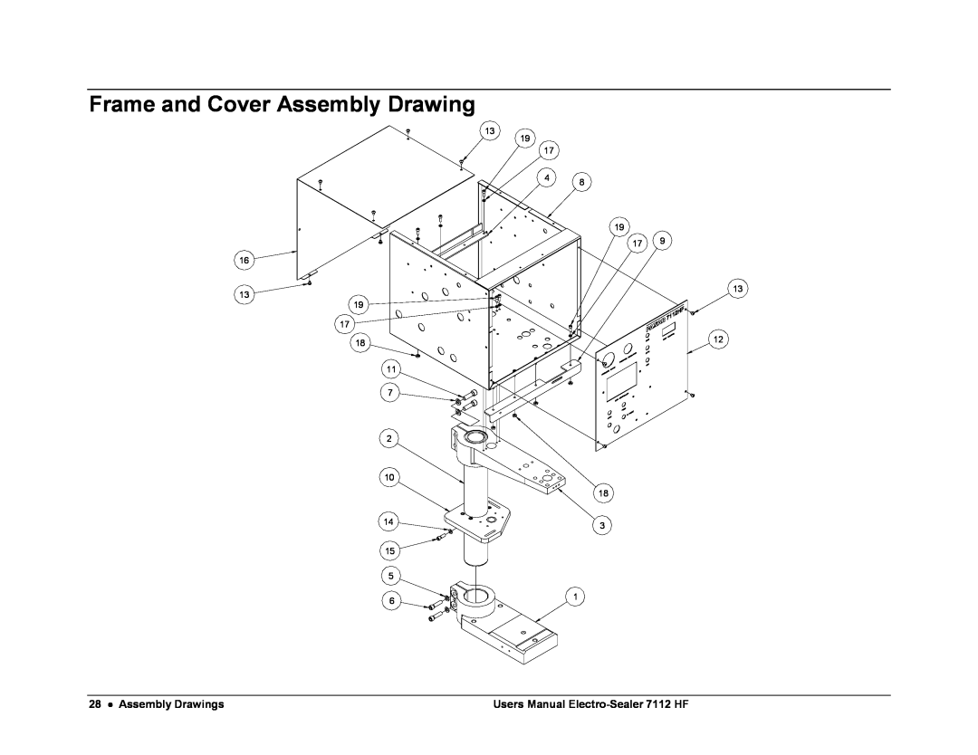 Avery user manual Frame and Cover Assembly Drawing, Assembly Drawings, Users Manual Electro-Sealer 7112 HF 