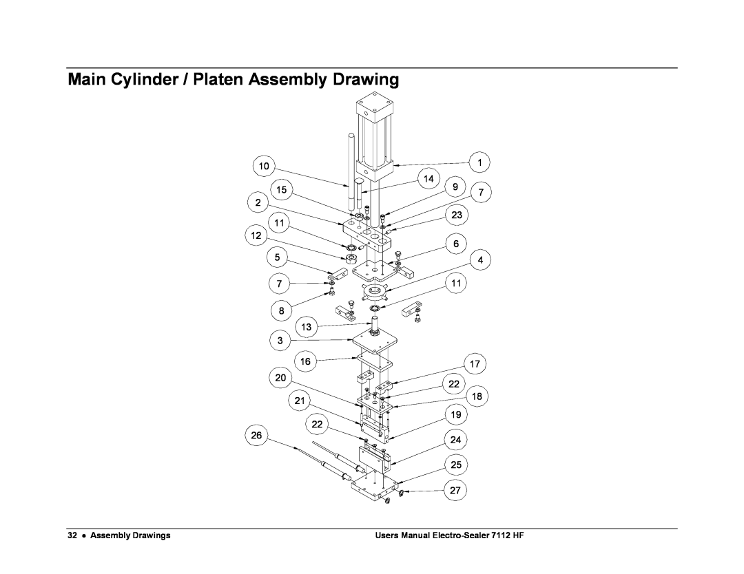 Avery user manual Main Cylinder / Platen Assembly Drawing, Assembly Drawings, Users Manual Electro-Sealer 7112 HF 
