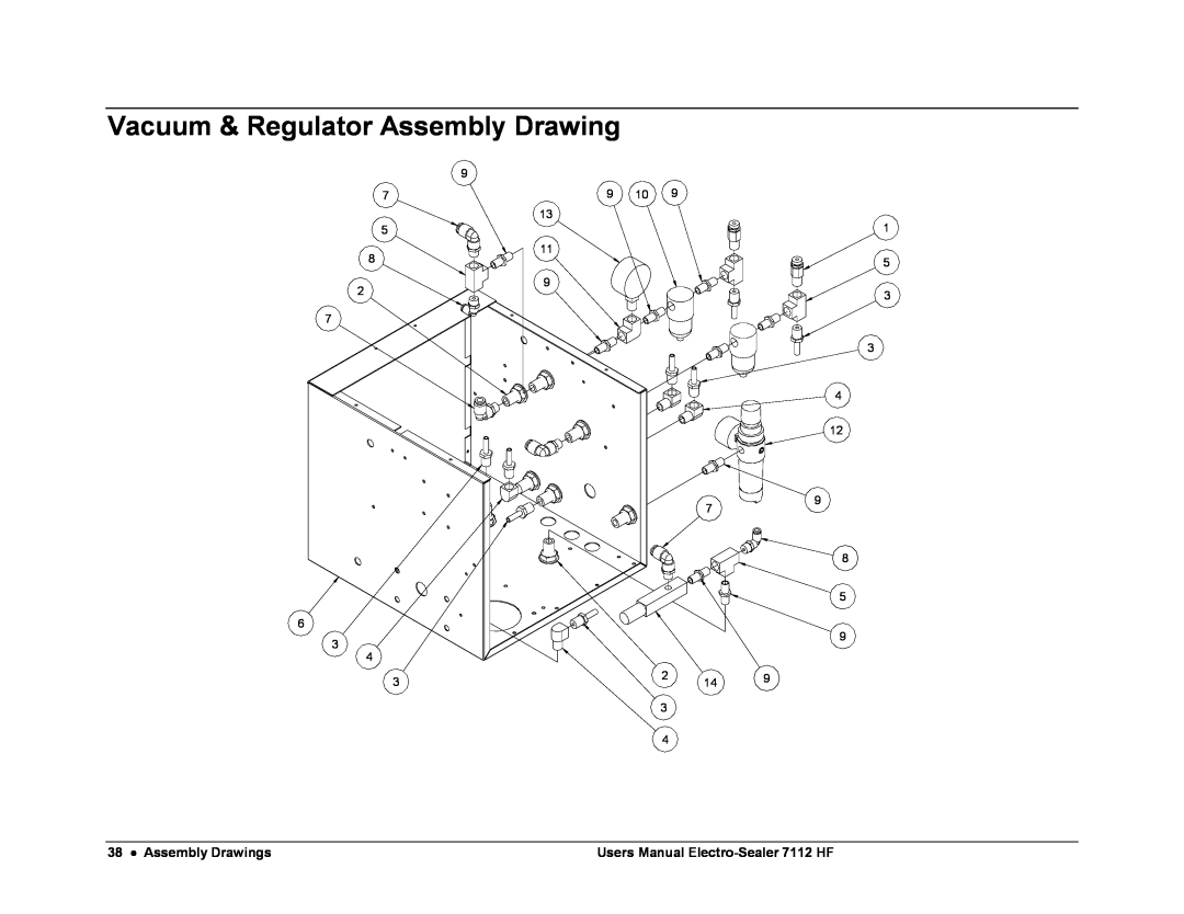Avery user manual Vacuum & Regulator Assembly Drawing, Assembly Drawings, Users Manual Electro-Sealer 7112 HF, 9 10 