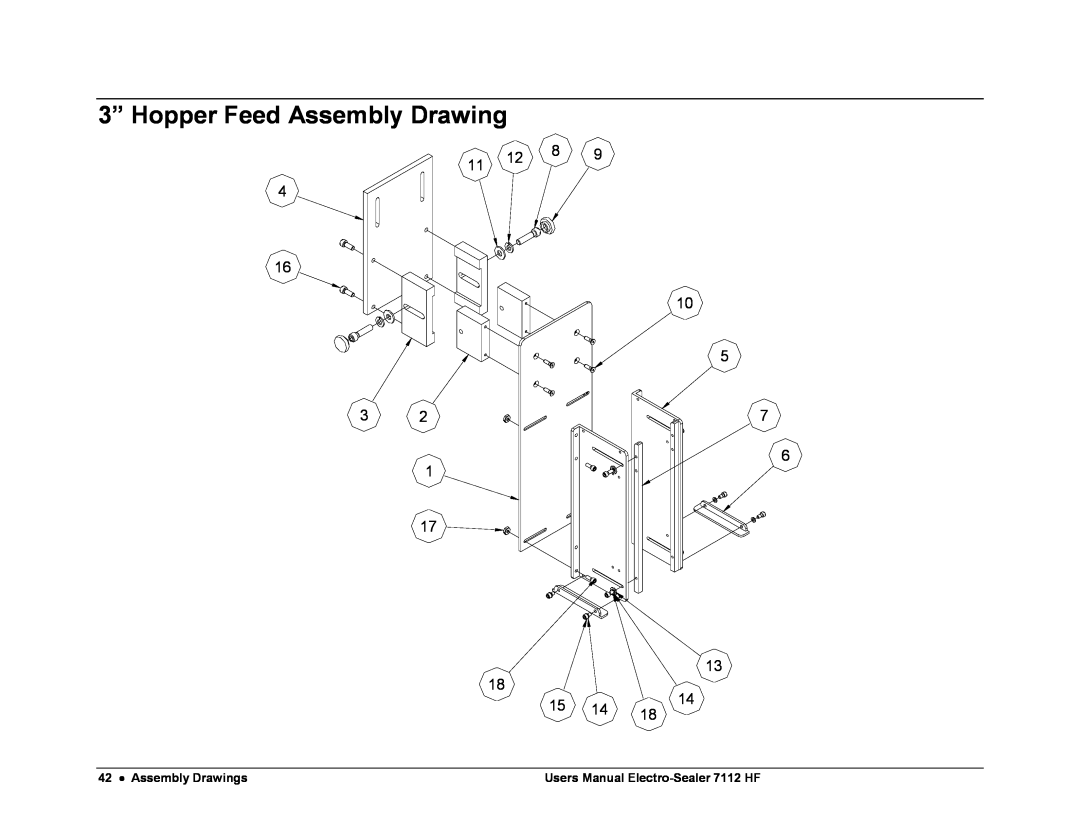 Avery user manual 3” Hopper Feed Assembly Drawing, Assembly Drawings, Users Manual Electro-Sealer 7112 HF 